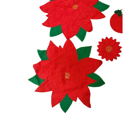 VTG  Embroidered Red Poinsettia Placemats Accessories Set coaster /pot-holders - Picture 2 of 11